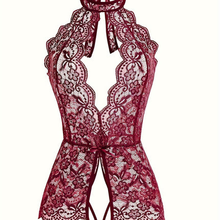 Sexy Open Crotch Floral Teddy